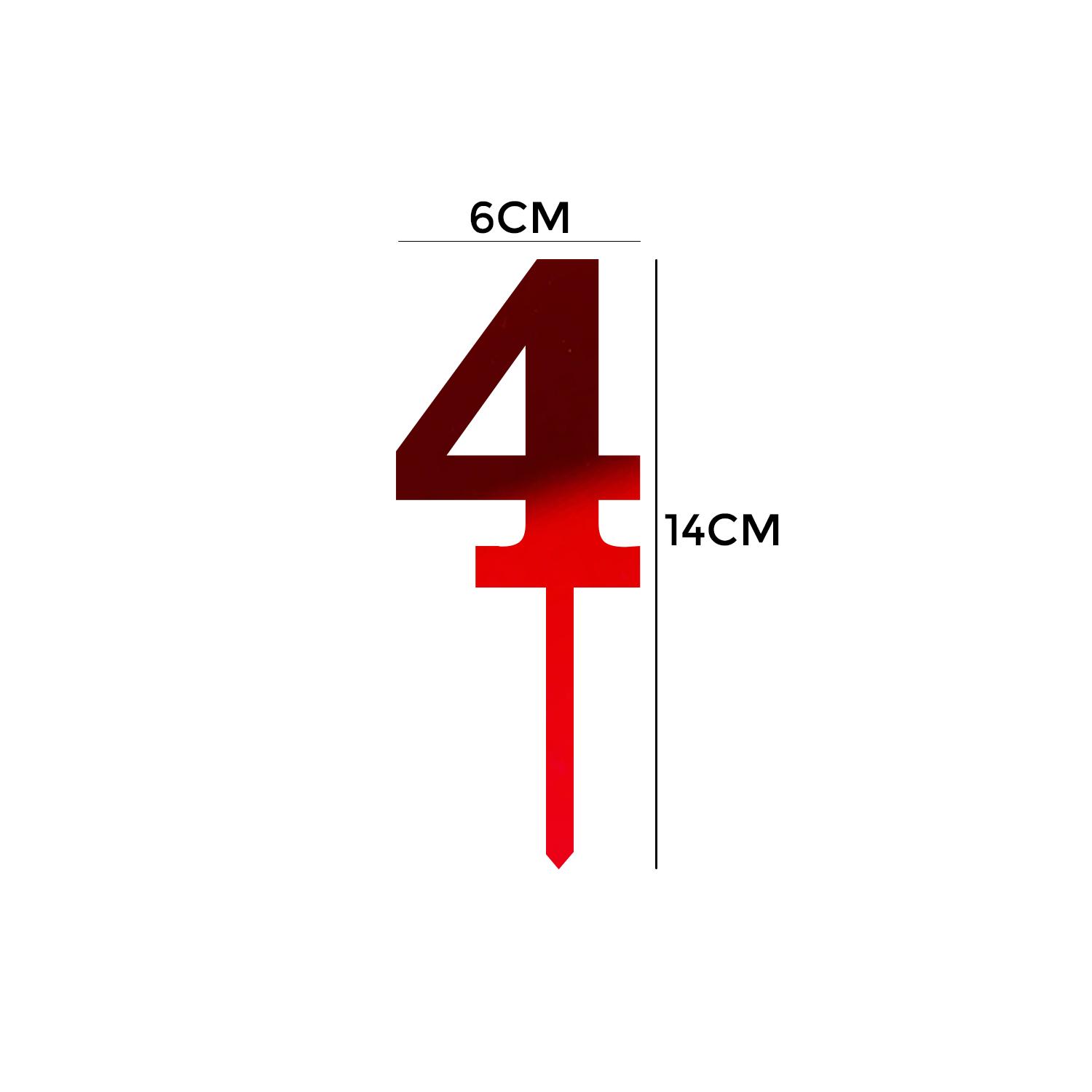 MIRROR RED ACRYLIC NUMBER TOPPER NO 4